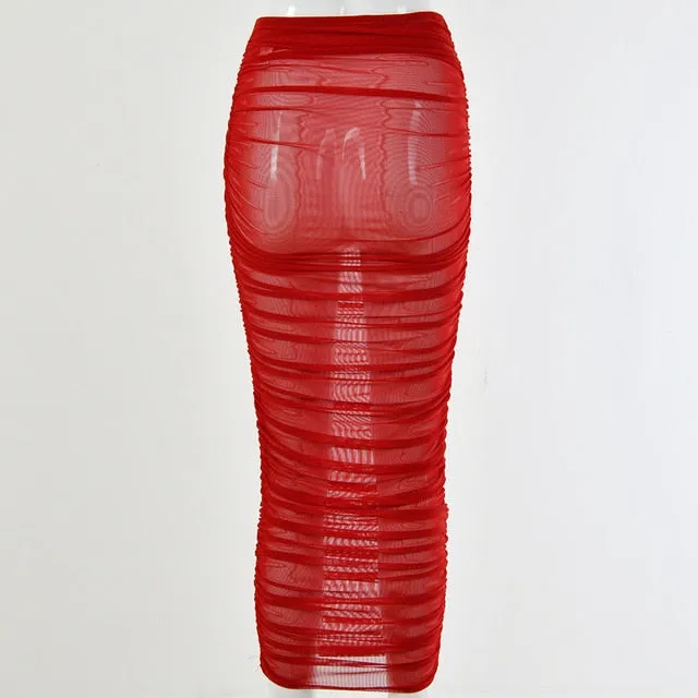 2021 New!! IASKY Summer beach cover-ups Midi skirts sexy through mesh swimwear Sizes S - L