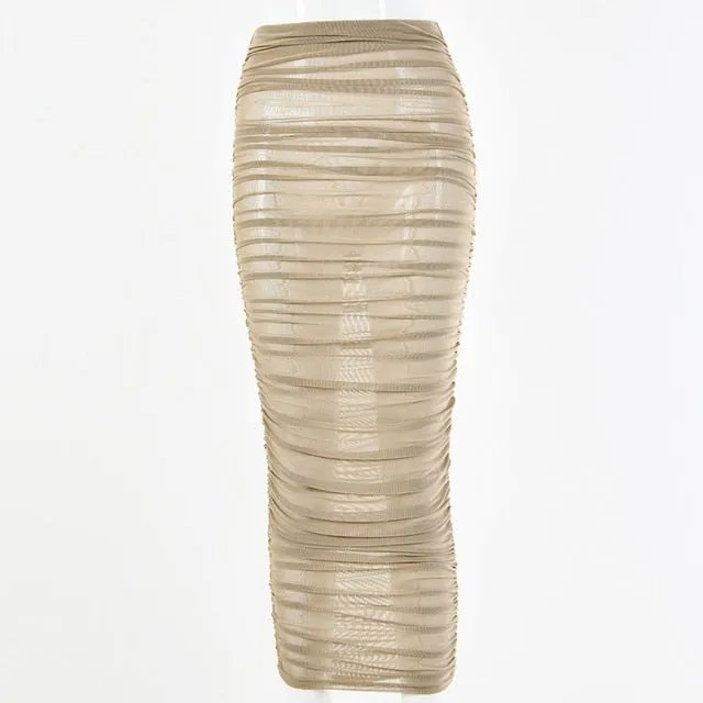 2021 New!! IASKY Summer beach cover-ups Midi skirts sexy through mesh swimwear Sizes S - L