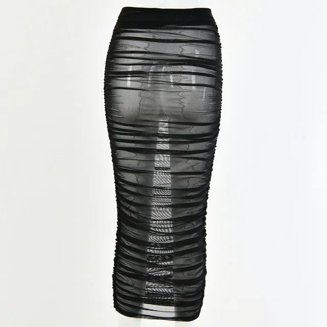 2021 New!! IASKY Summer beach cover-ups Midi skirts sexy through mesh swimwear Sizes S - L