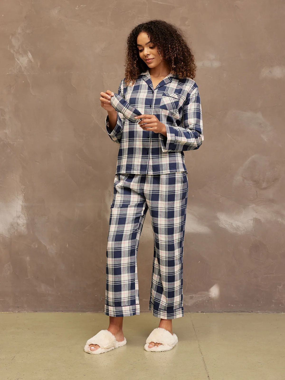 Alice - Flannel Check Pyjama - Navy & Cream
