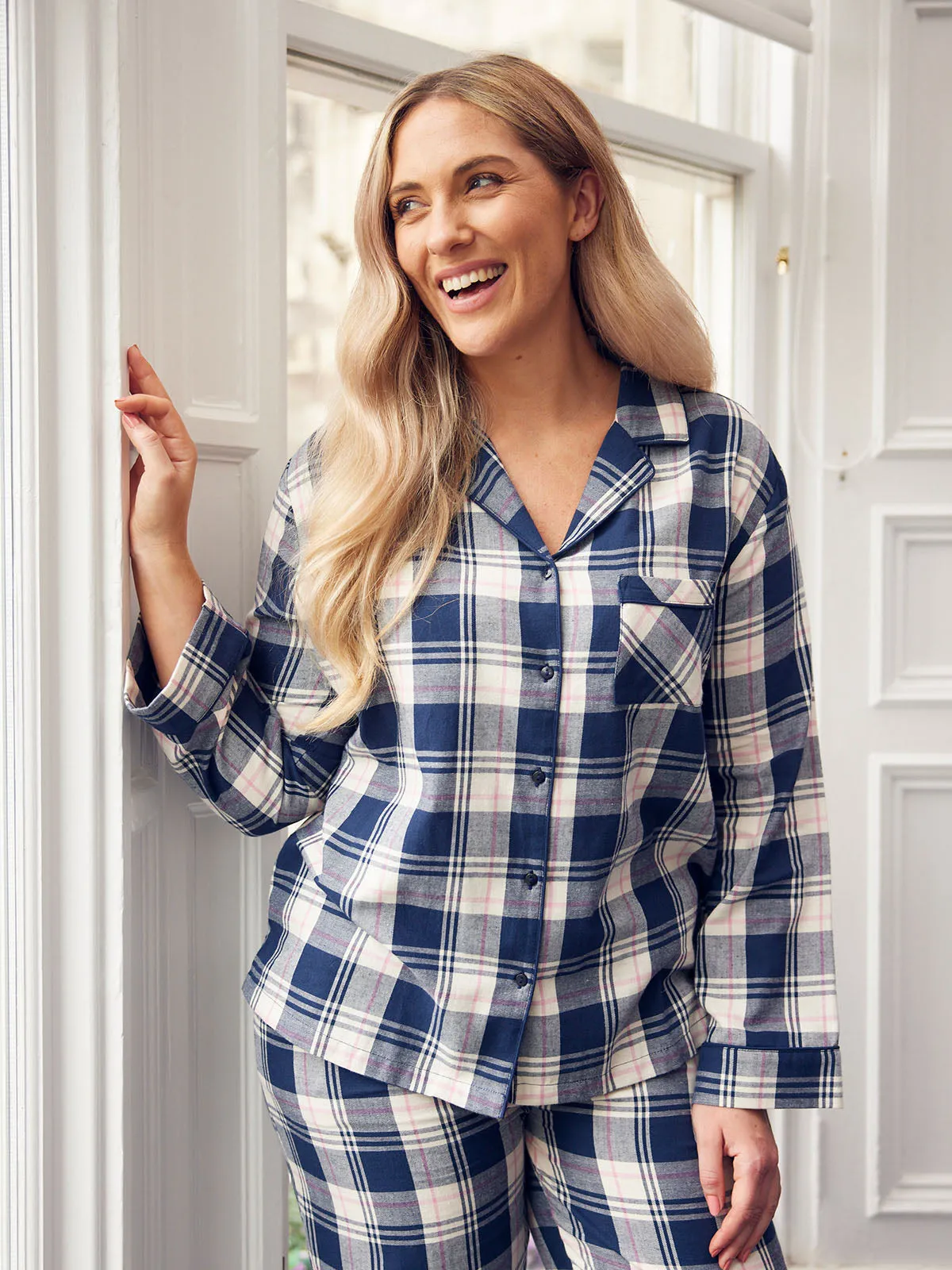 Alice - Flannel Check Pyjama - Navy & Cream
