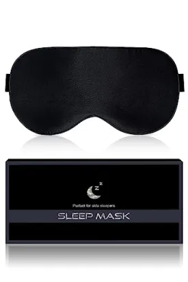 BLSSNZ Silk Sleep Mask for Women - Soft Breathable Organic Natural Mulberry Silk Fabric Blackout Eye Mask for Sleeping with Adjustable Straps No Pressure Eye Mask for Travel Essentials Gifts (Black)