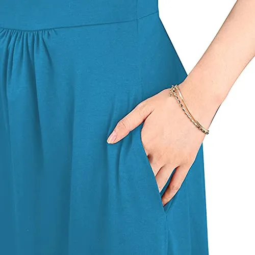 Blue Floral White Women Sleeveless Deep V Neck Pocket Loose Long Dress Split Maxi Casual Dresses - WOOSEA