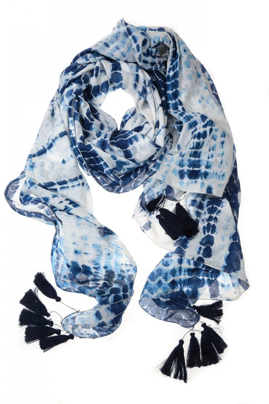 Blue Navy St Kilda Tassel Scarf & Sarong