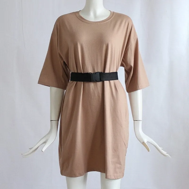 Casual Solid Including Belt Solid Color Home Loose Leisure Summer Dress