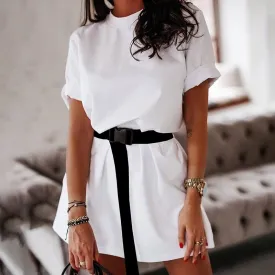 Casual Solid Including Belt Solid Color Home Loose Leisure Summer Dress