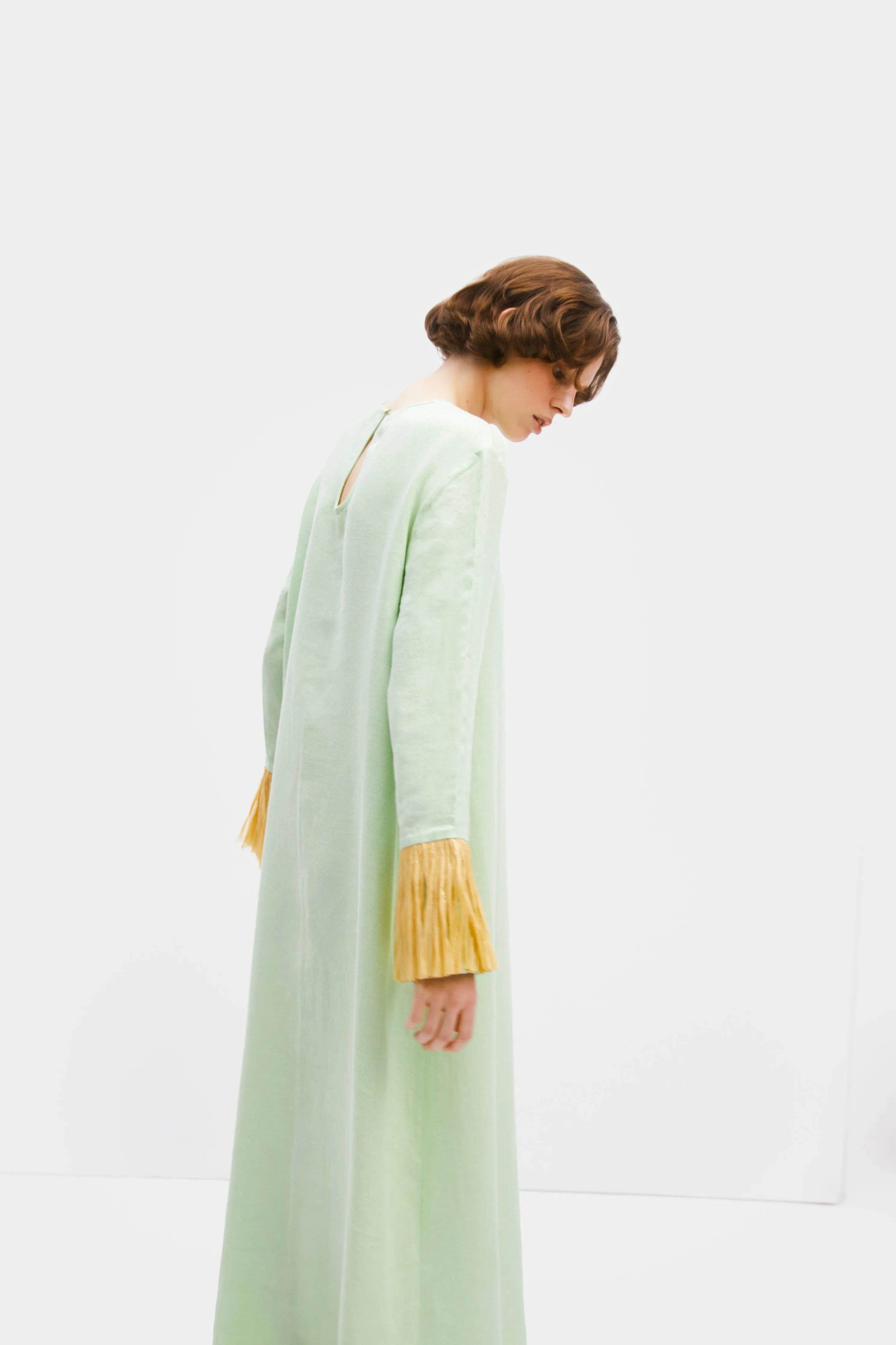 Crusoe Raffia Linen Maxi Dress in Green