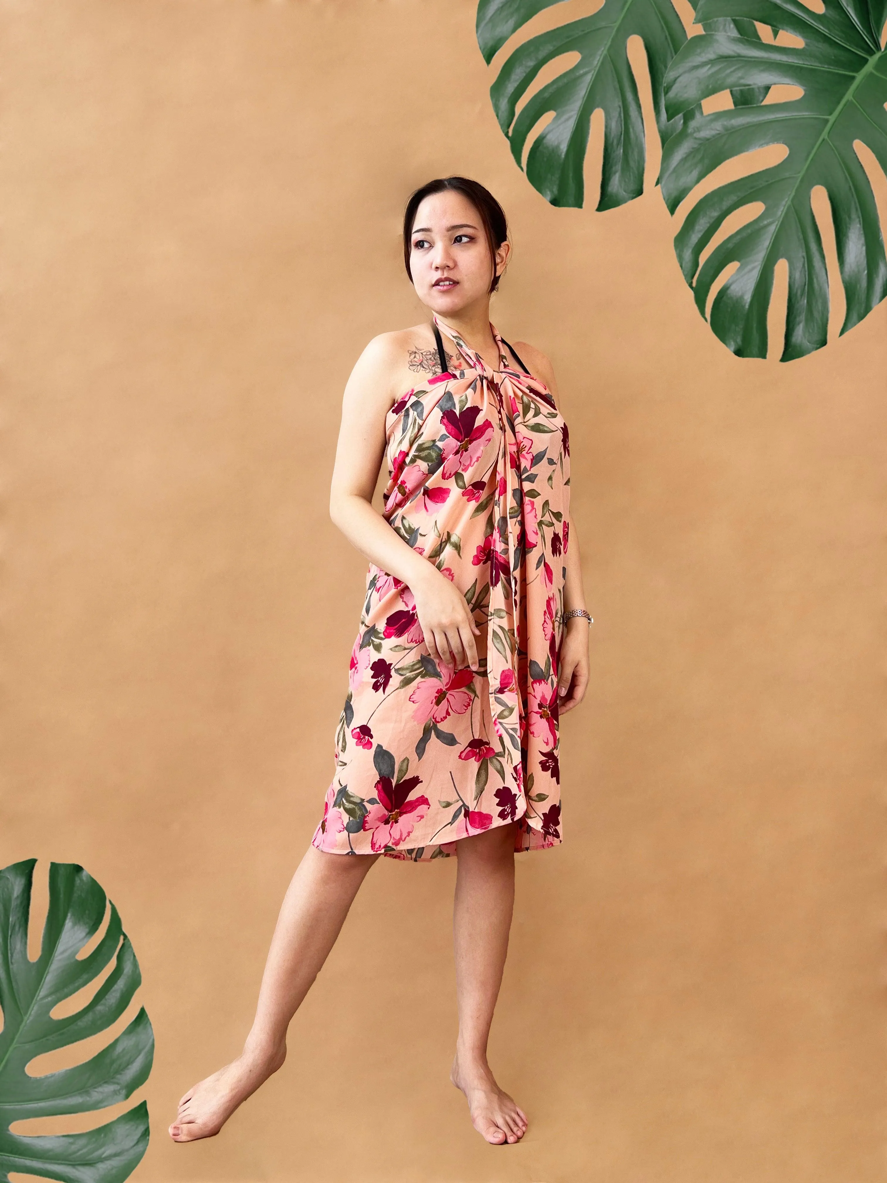 Galia Tropical Convertible Beach Sarong in Pink