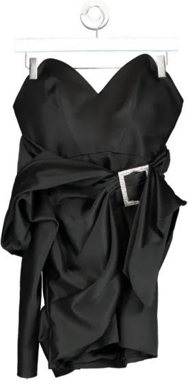 House of CB Black Long Sleeve Off The Shoulder Mini Dress With Dimante Buckle UK S
