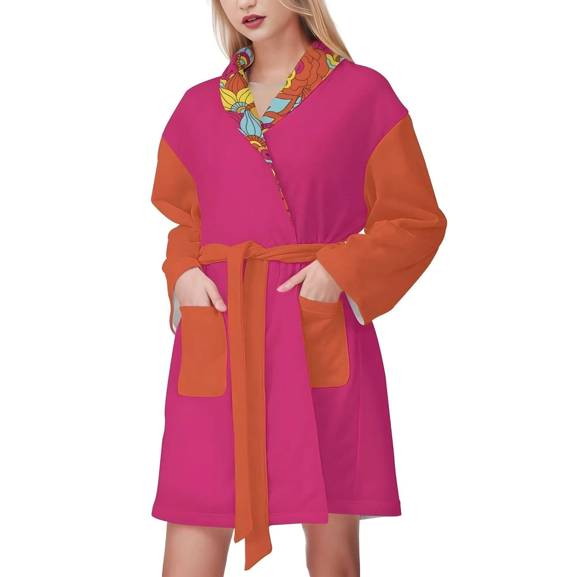 Inela Color Block Lightweight Short Bathrobe