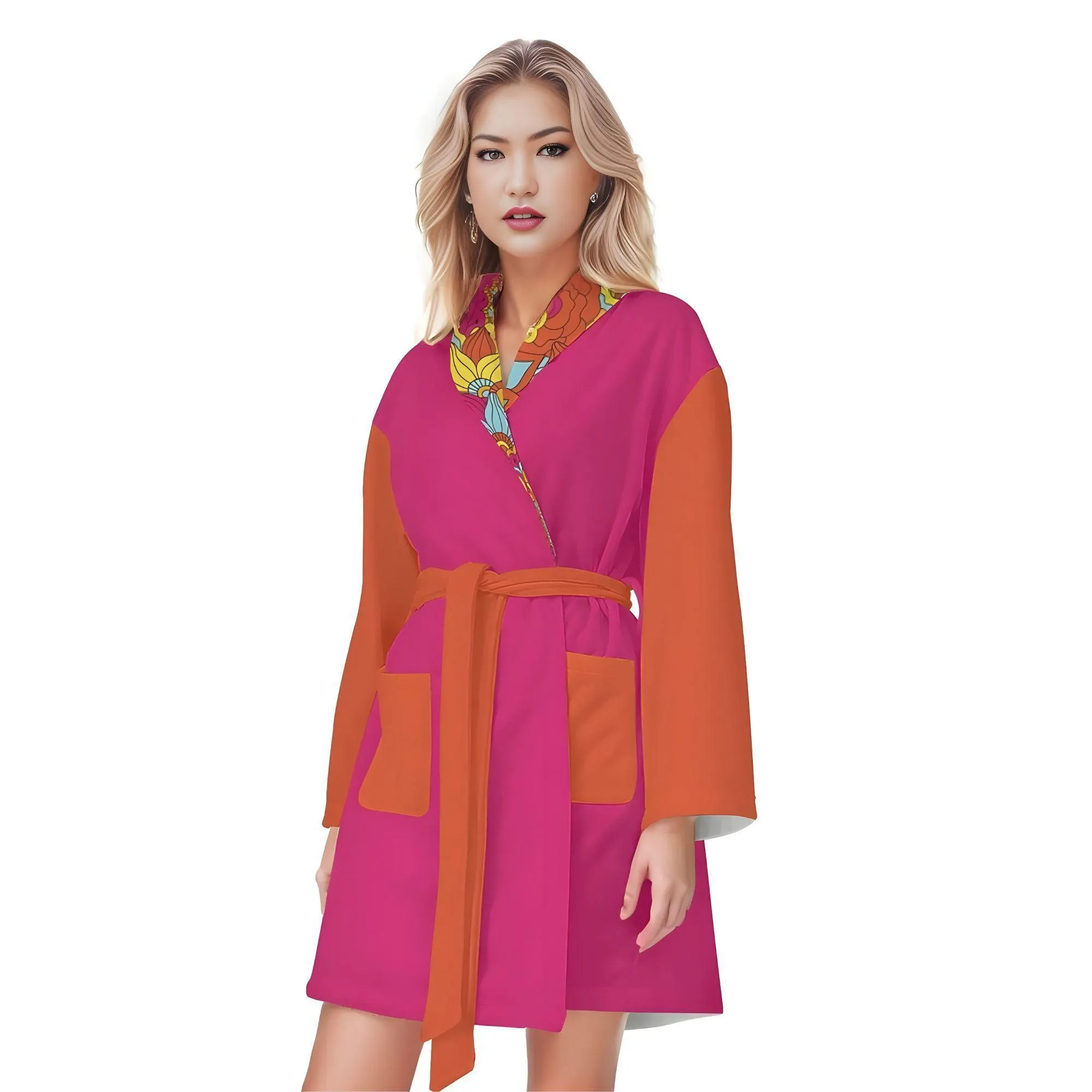 Inela Color Block Lightweight Short Bathrobe