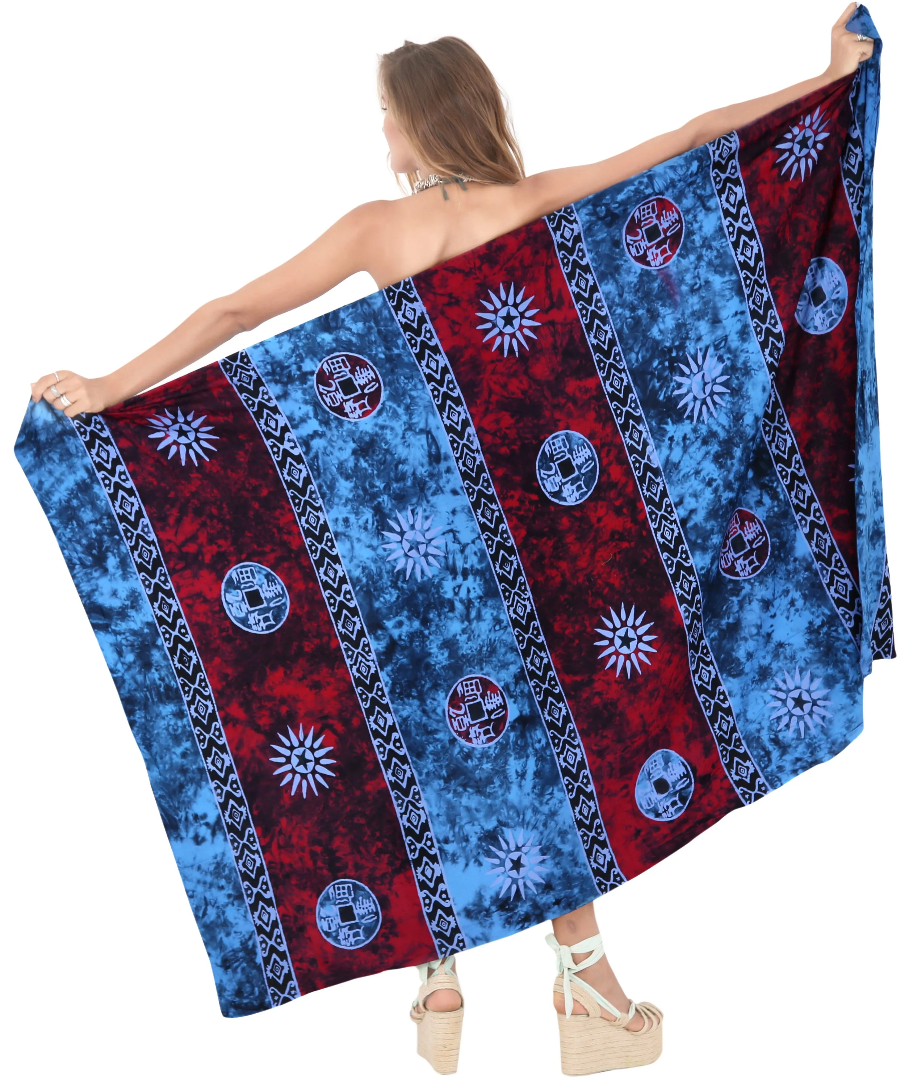 LA LEELA Beach Bikini Suit Sarong Bikini Cover up Printed 78"X43" Royal Blue_4435