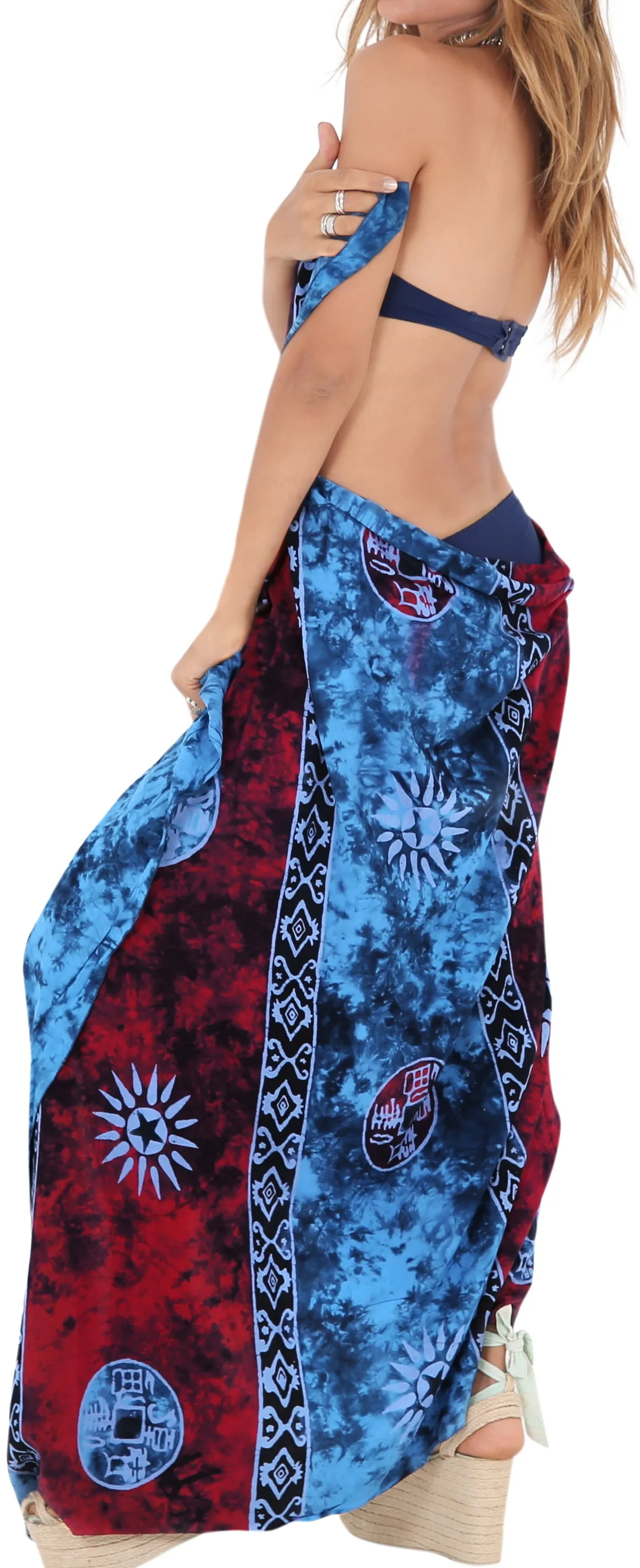 LA LEELA Beach Bikini Suit Sarong Bikini Cover up Printed 78"X43" Royal Blue_4435