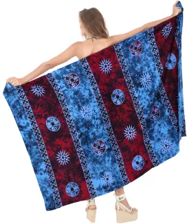 LA LEELA Beach Bikini Suit Sarong Bikini Cover up Printed 78"X43" Royal Blue_4435