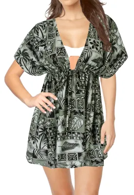 LA LEELA Bikni Swimwear Soft fabric Printed Beachwear Loose Cover Up OSFM 14-24W [L- 3X] Halloween Black_B803