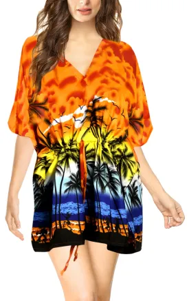 LA LEELA Bikni Swimwear Soft fabric Printed Beachwear Loose Cover Up OSFM 16-28W [XL- 4X] Pumpkin Orange_S817
