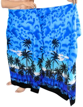 LA LEELA Men Sarong Soft Light Printed Swimwear Resort Pareo Boys Wrap 72"X42" Blue_3078