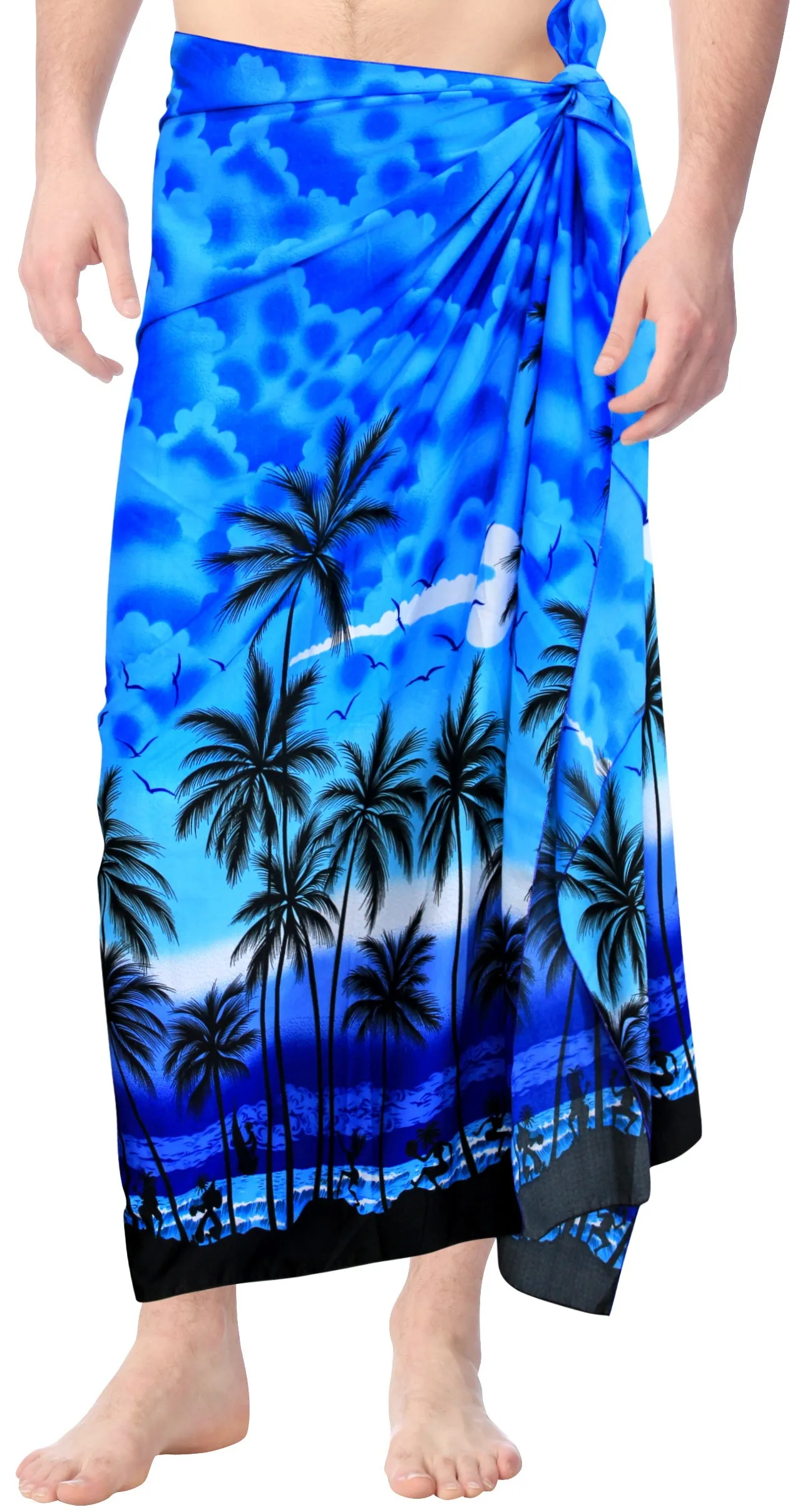 LA LEELA Men Sarong Soft Light Printed Swimwear Resort Pareo Boys Wrap 72"X42" Blue_3078