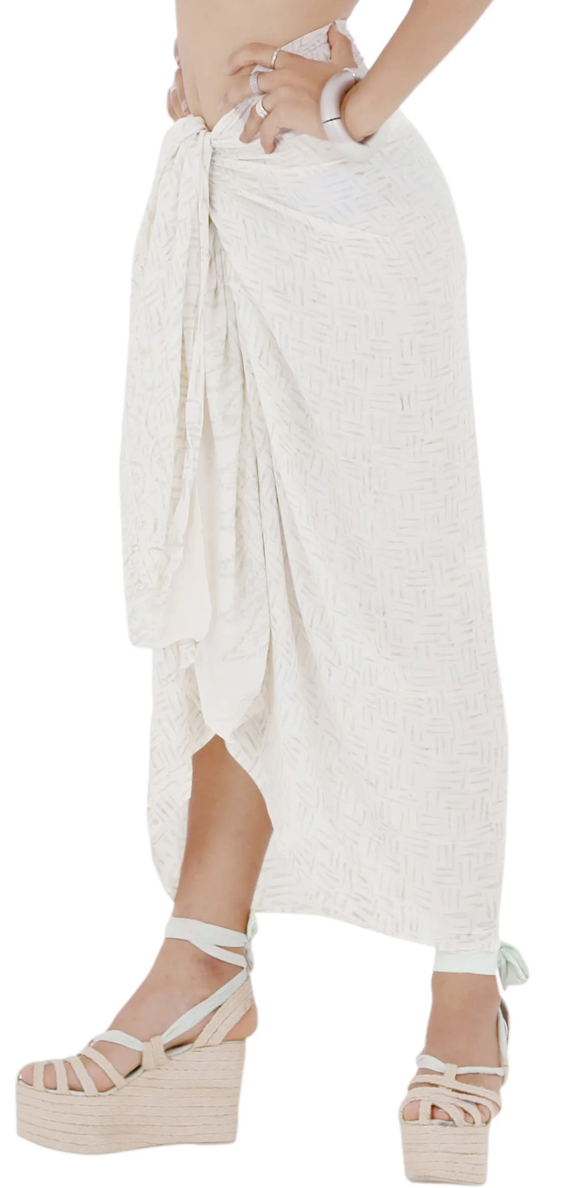 LA LEELA Rayon Bikini Suit Cover Up Sarong Cover up Printed 78"X43" White_4428