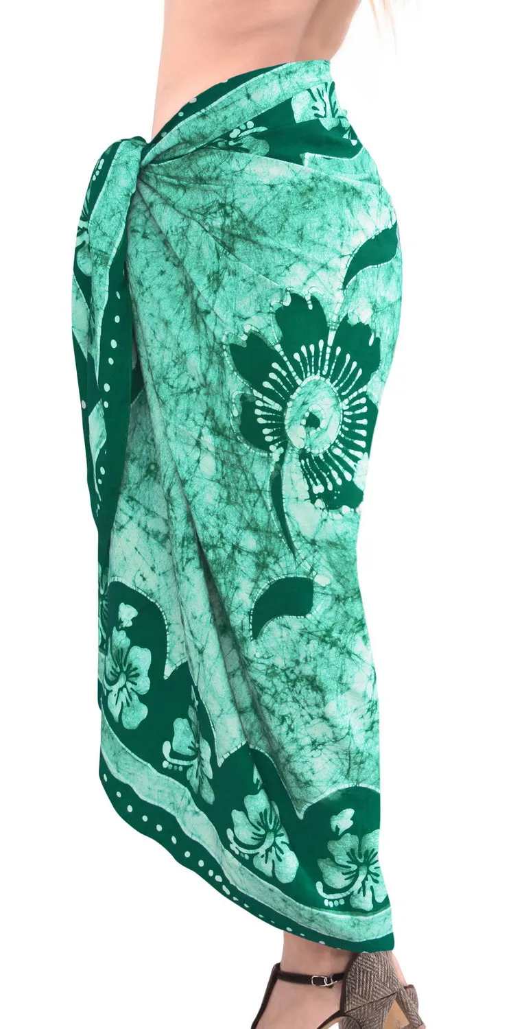 LA LEELA Rayon Hawaiian Bathing Suit Girls Sarong Batik 78"X39" Green_4149
