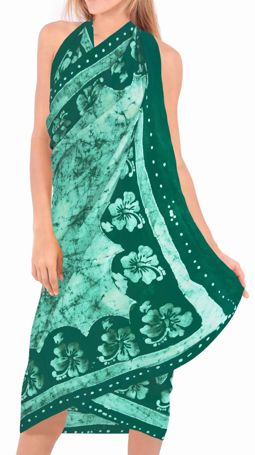 LA LEELA Rayon Hawaiian Bathing Suit Girls Sarong Batik 78"X39" Green_4149