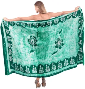 LA LEELA Rayon Hawaiian Bathing Suit Girls Sarong Batik 78"X39" Green_4149