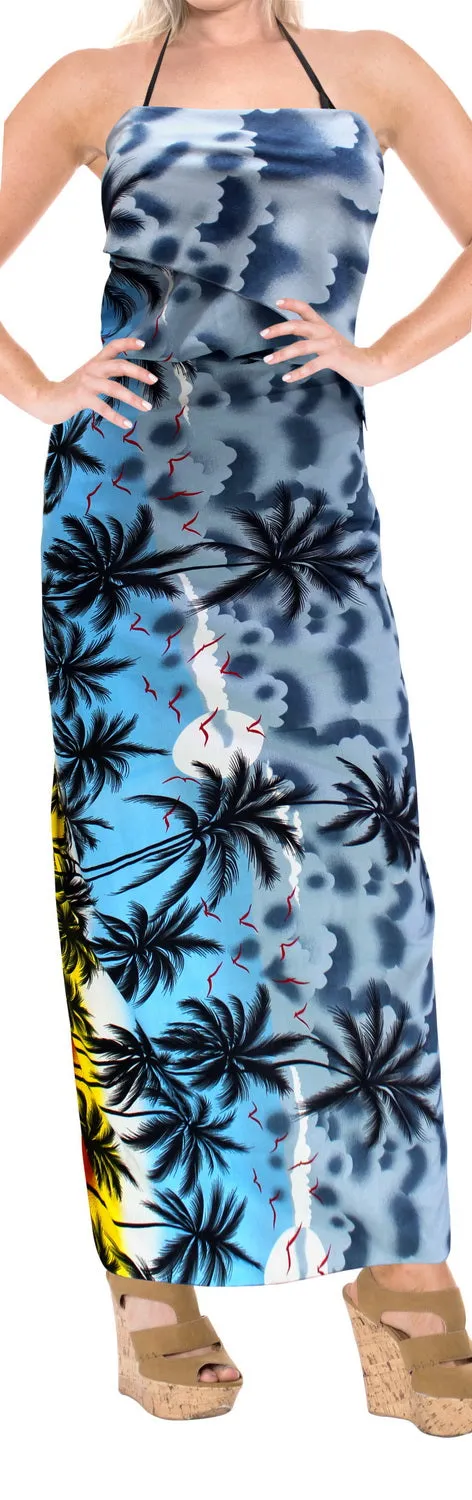 La Leela Swimwear Soft Light Long Swim Tie Slit Skirt  Swimsuit Sarong Printed 88"X42" Grey_3064