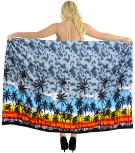 La Leela Swimwear Soft Light Long Swim Tie Slit Skirt  Swimsuit Sarong Printed 88"X42" Grey_3064
