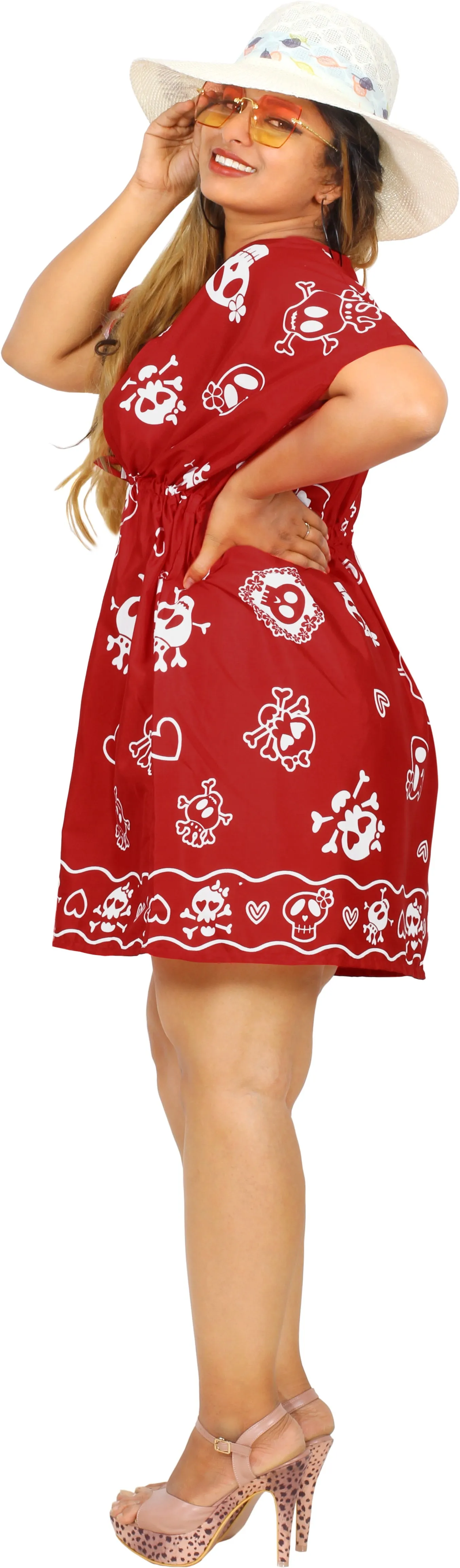 La Leela Women's Halloween Skull Cross & Pirates Scary Printed Red Bikini Cover up