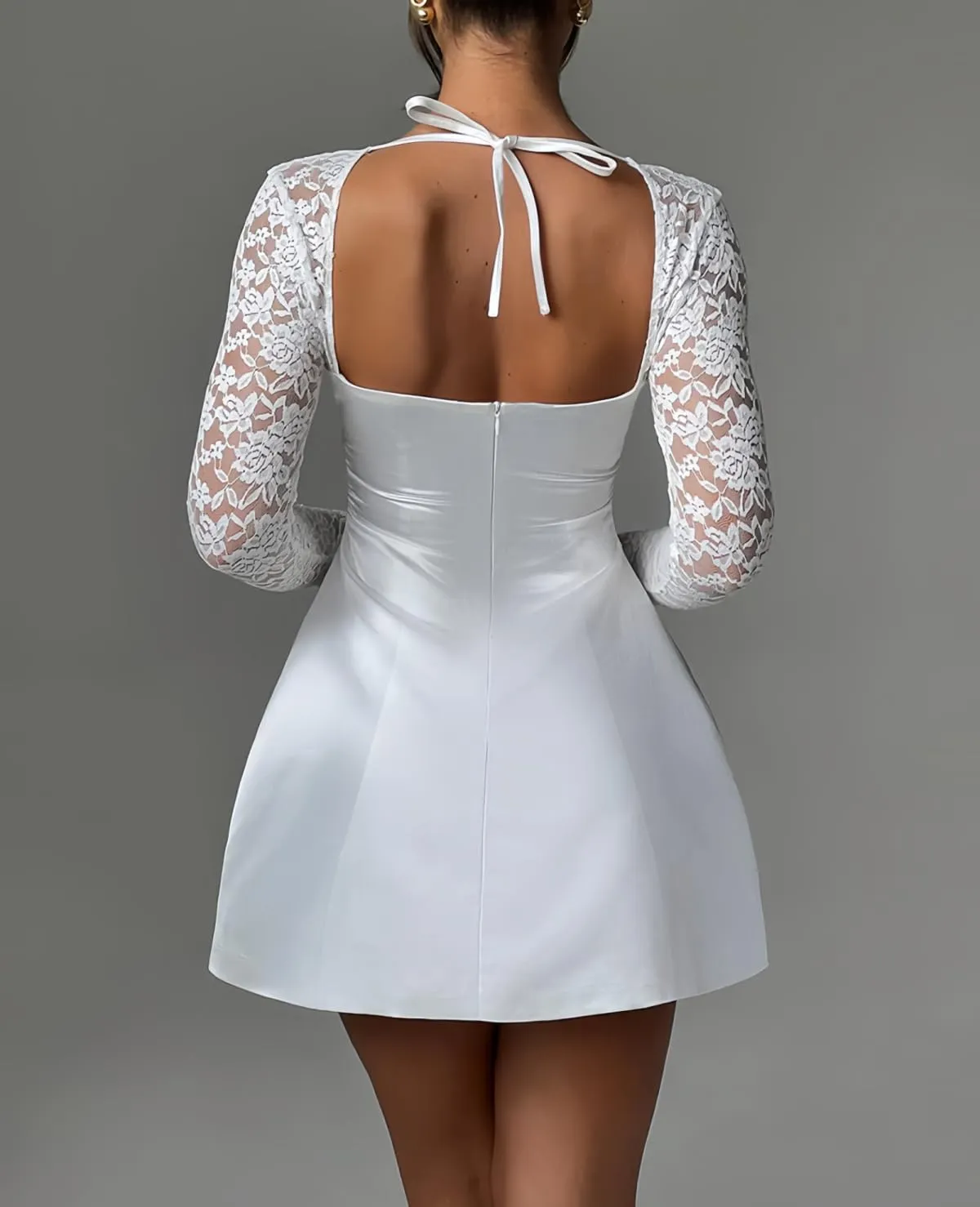 Long Sleeve Mini Wedding Dress Lace Short Homecoming Dresses Satin Cocktail Party Dress