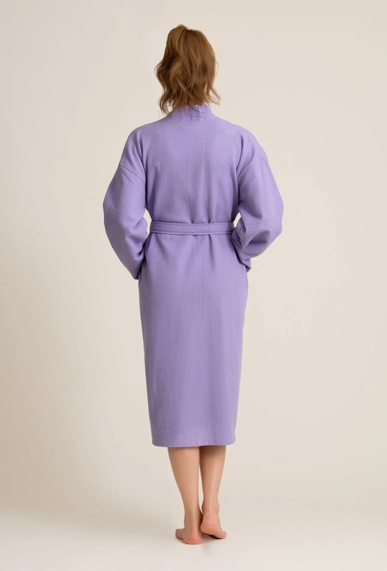 Luxurious 100% Cotton Women's Waffle Robe. Long, Lightweight Lavendar
