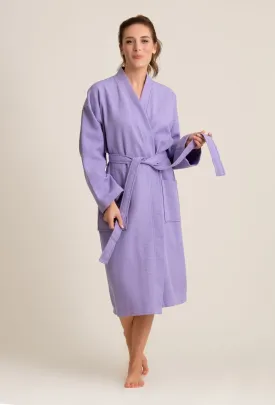 Luxurious 100% Cotton Women's Waffle Robe. Long, Lightweight Lavendar