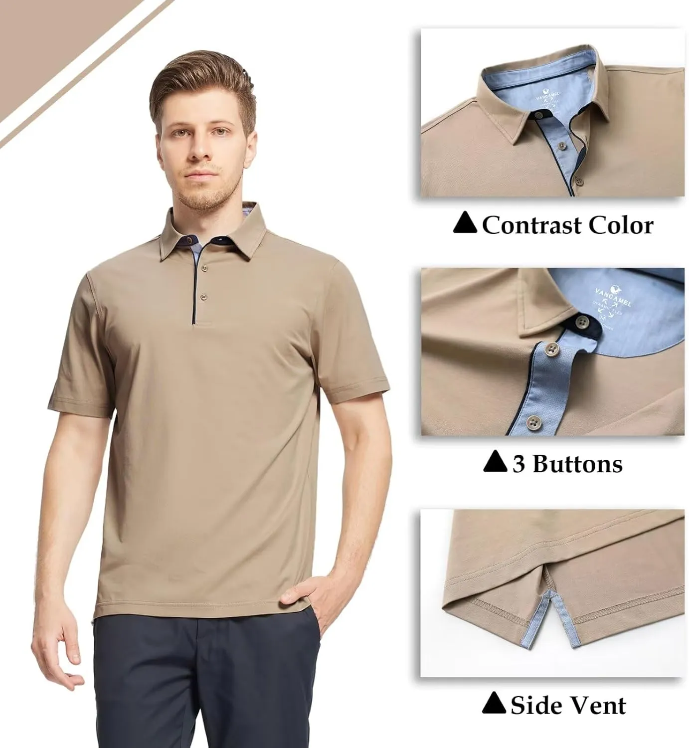Men's Casual Polo Shirt Short Sleeve Mercerized Cotton Blend Breathable Stretch Classic Fit Business Collared Shirts