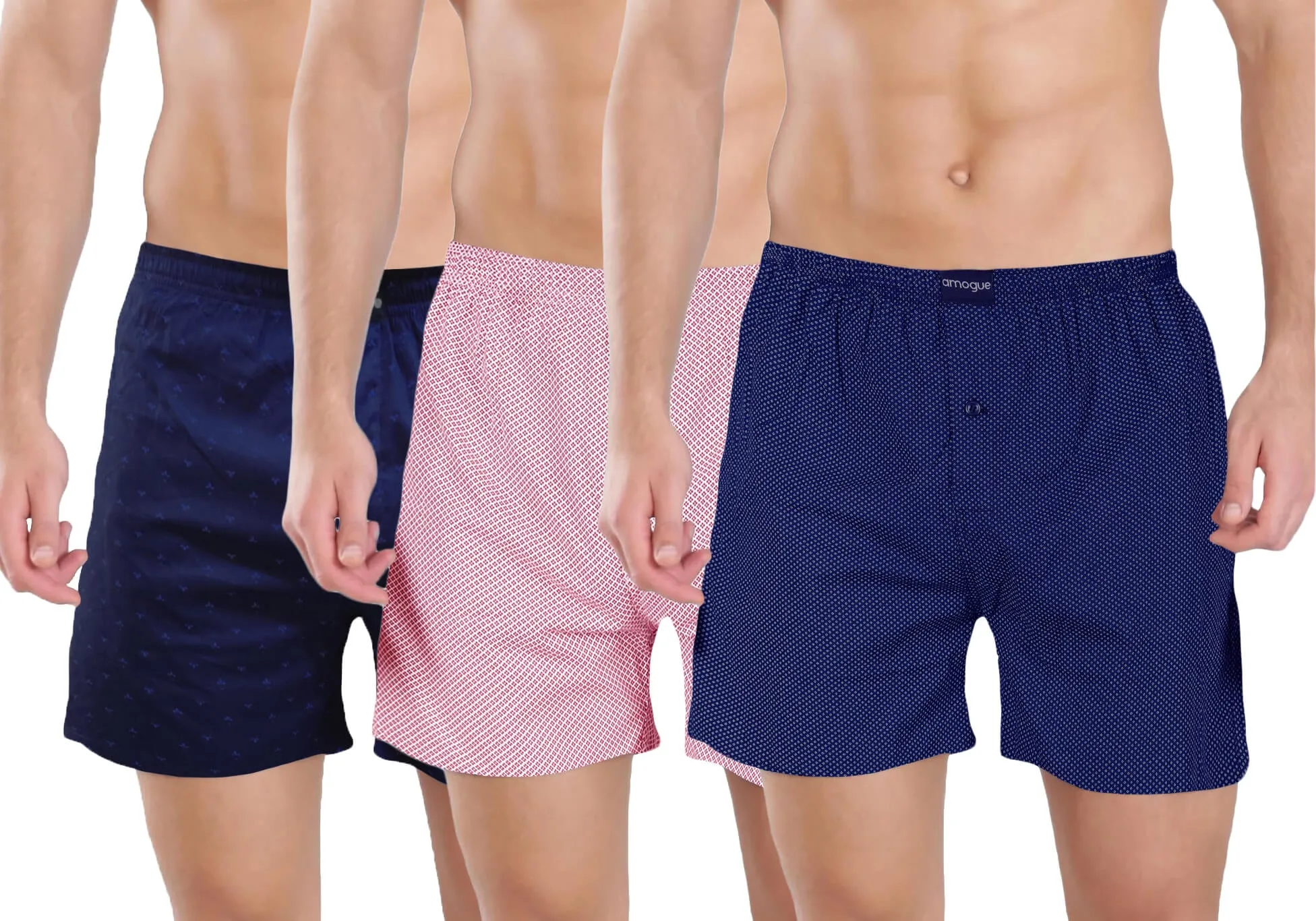 Navy Flower Pink Dot Navy Dot 3 Cotton Boxers Combo