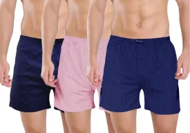 Navy Flower Pink Dot Navy Dot 3 Cotton Boxers Combo