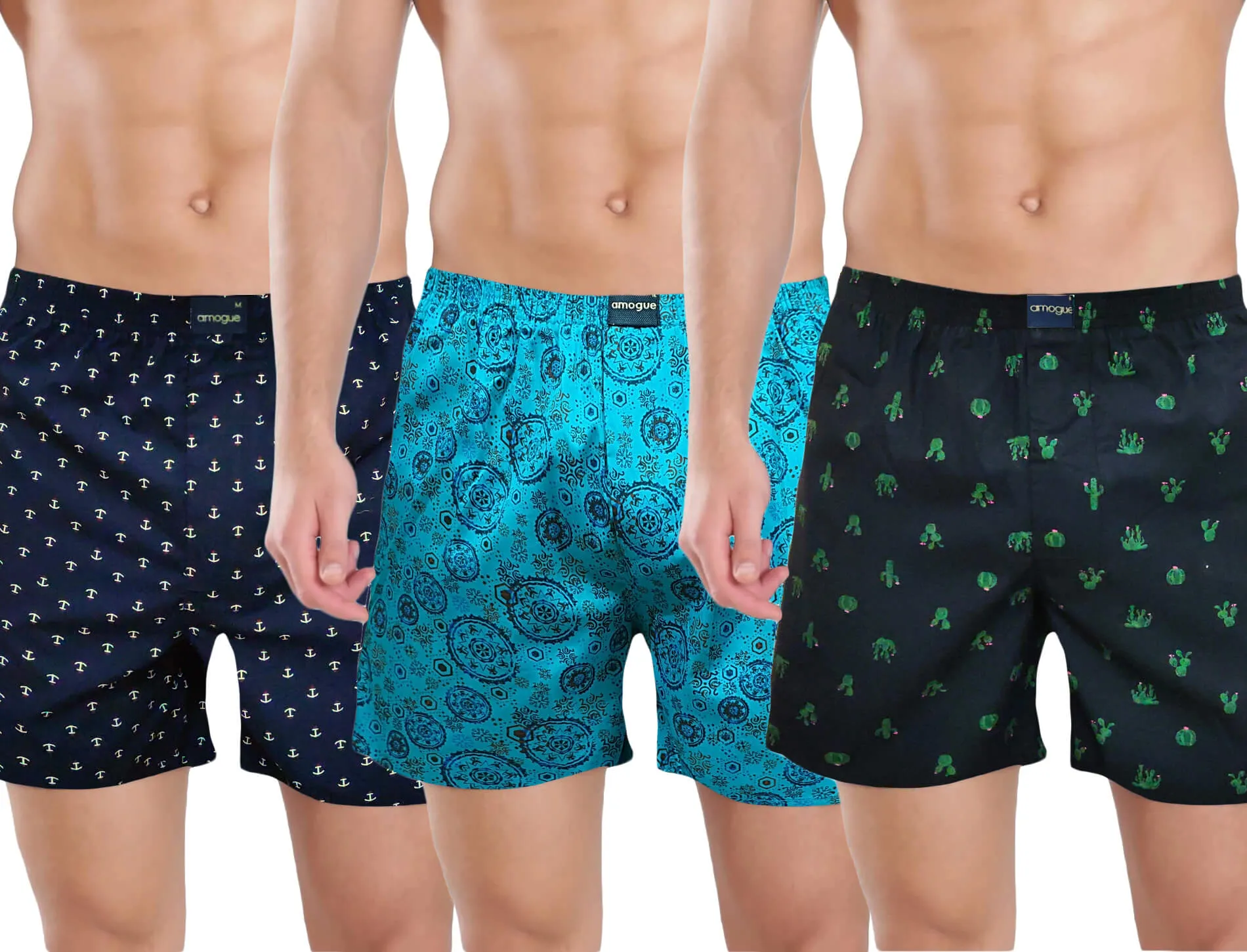 Navy Green Black Cotton Premium 3 Boxers Combo