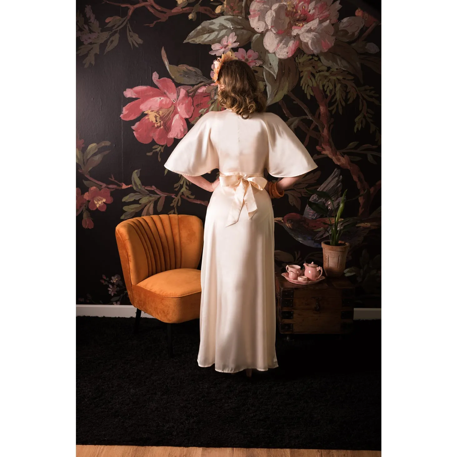 New 1930s Lounge Robe Peach Satin by What Katie Did