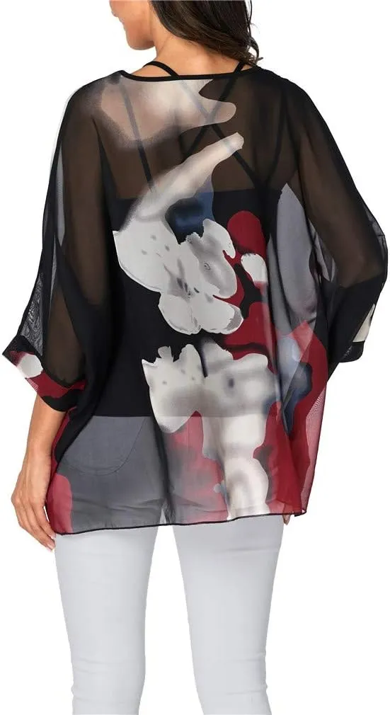 Plus Size Floral Chiffon Batwing Sleeve Tunic Blouse Boho Off-Shoulder Beach Cover Up Loose Summer Tops for Women
