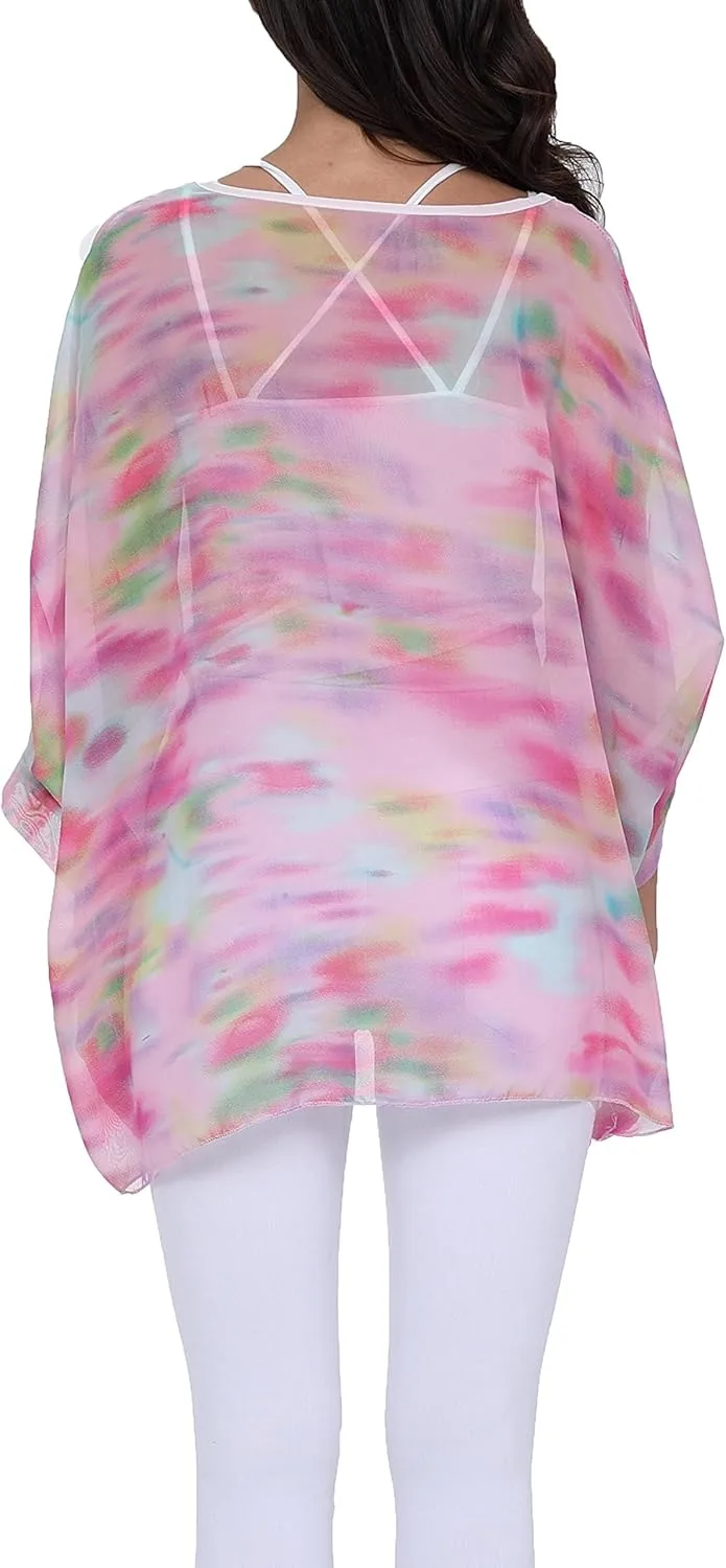 Plus Size Floral Chiffon Batwing Sleeve Tunic Blouse Boho Off-Shoulder Beach Cover Up Loose Summer Tops for Women