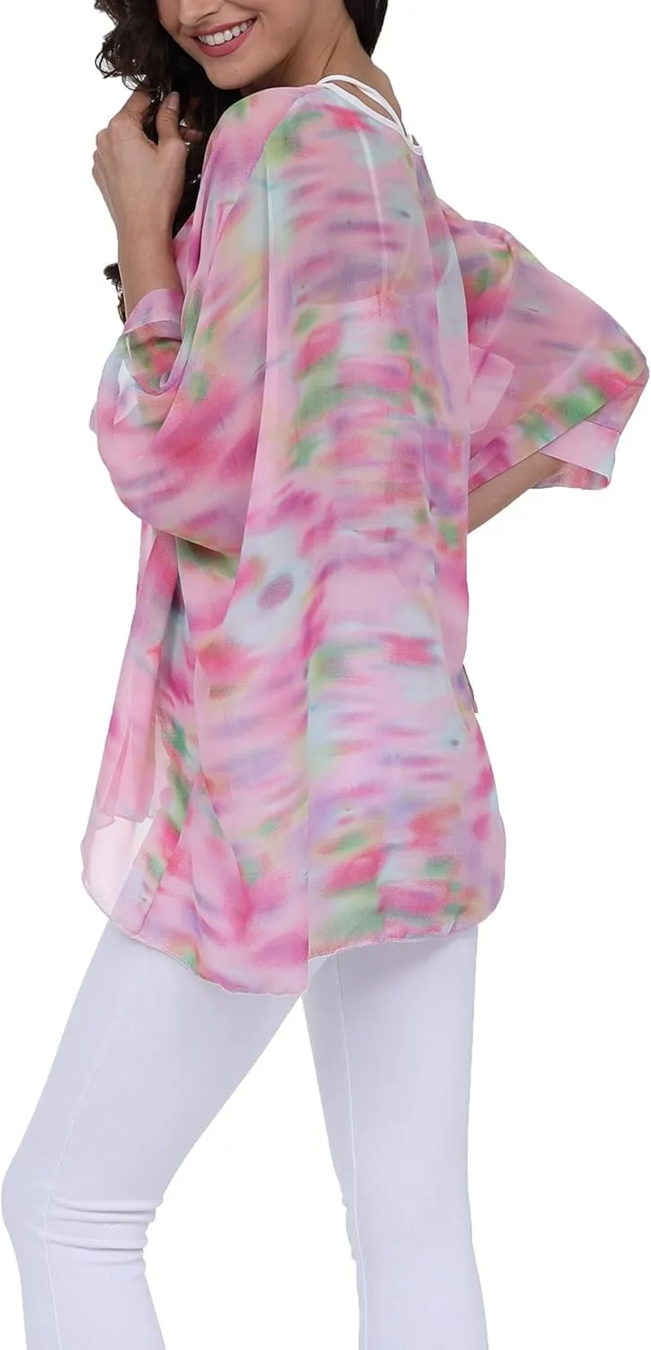 Plus Size Floral Chiffon Batwing Sleeve Tunic Blouse Boho Off-Shoulder Beach Cover Up Loose Summer Tops for Women