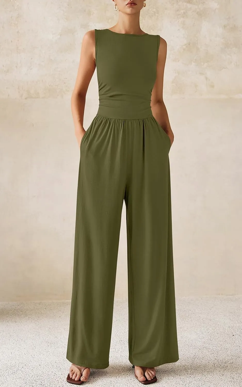 PRETTYGARDEN One Piece Jumpsuits for Women Dressy Casual Sleeveless Crewneck Wide Leg Rompers Jumpers Vacation Summer Outfits