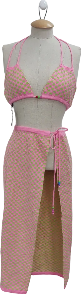 PrettyLittleThing Pink Knitted Sarong And Bead Detail Top UK S