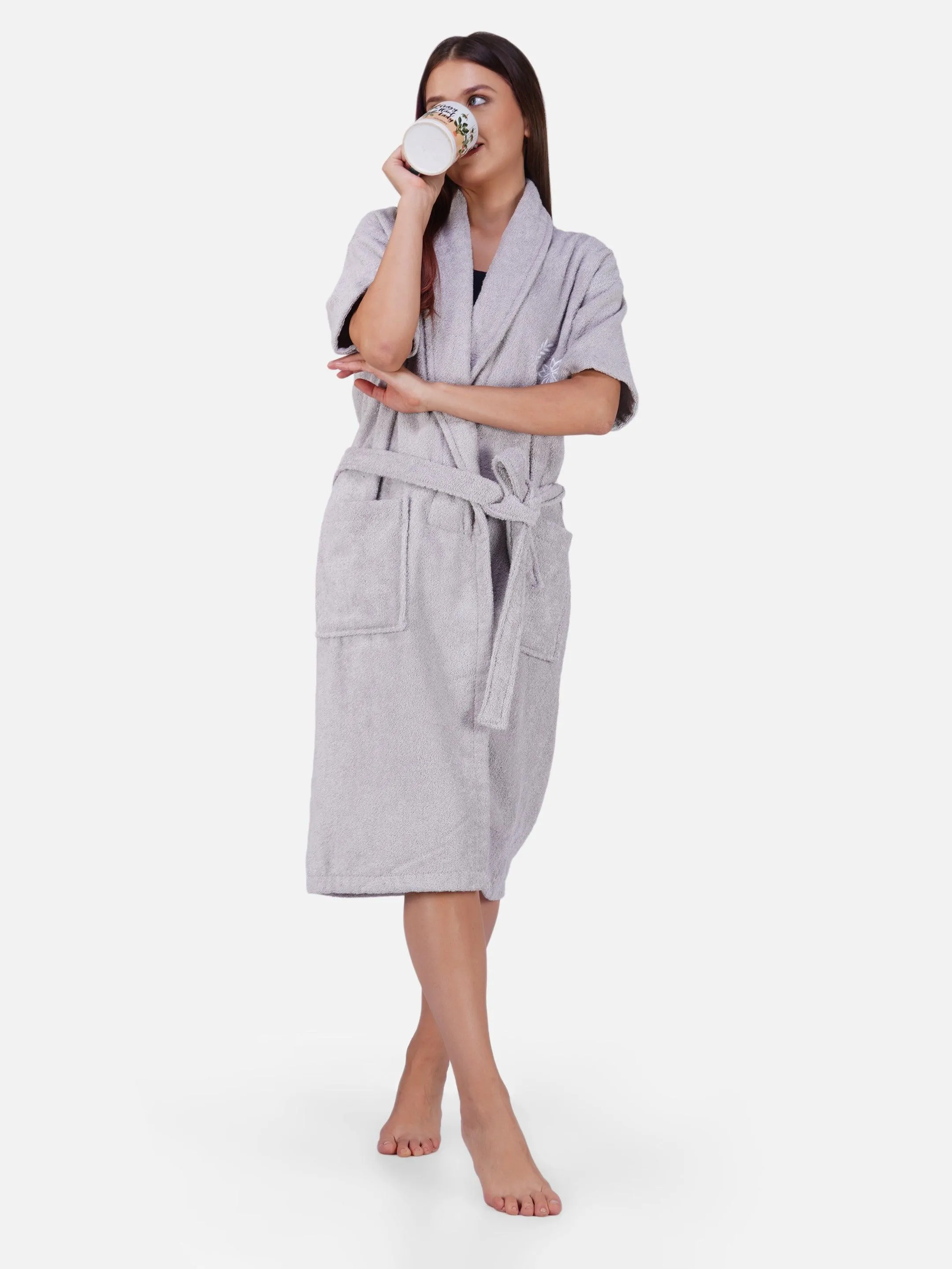 Rangoli Organic Bamboo Bathrobe for Women | Light Grey