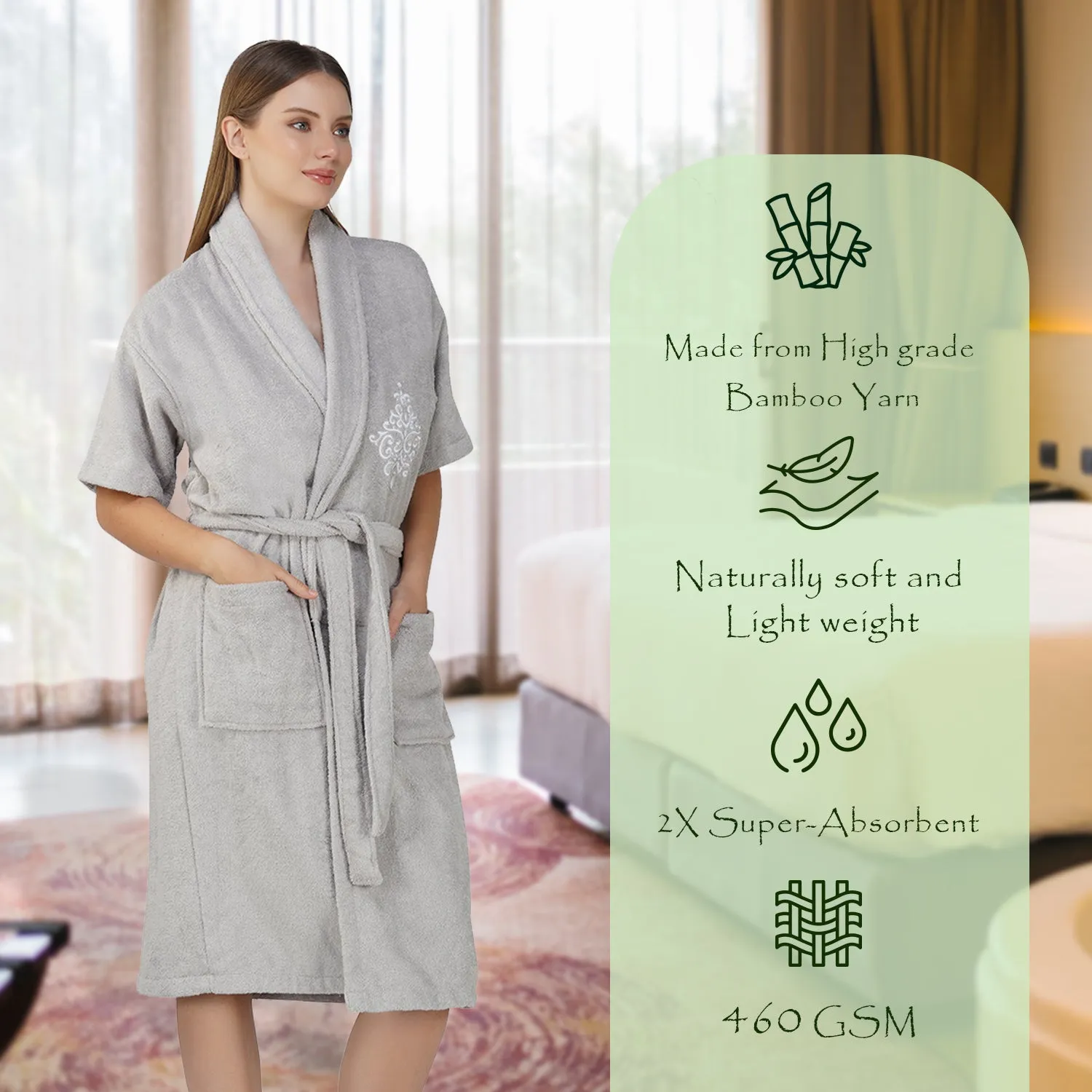 Rangoli Royal Bamboo Bathrobe for Women | Eco-Friendly, Ultra-Soft & Lightweight | 100% Bamboo Fiber | Highly Absorbent, Breathable & Gentle on Skin |