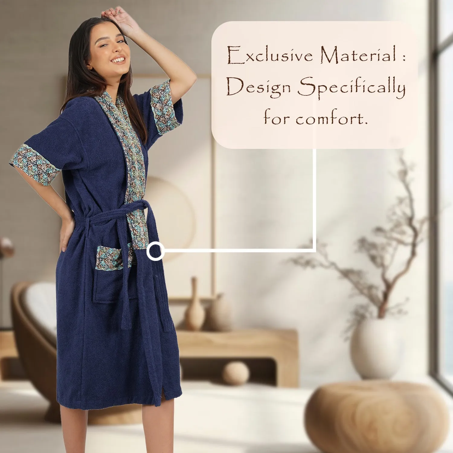 Rangoli Sunshine 500 GSM Cotton Bathrobe For  Women