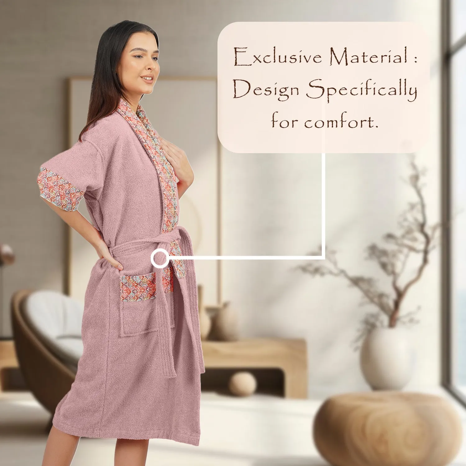 Rangoli Sunshine 500 GSM Cotton Bathrobe For  Women