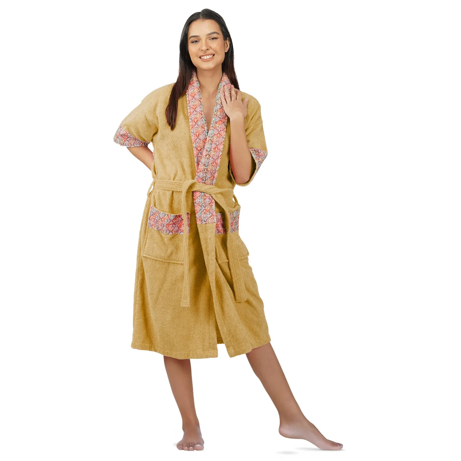 Rangoli Sunshine 500 GSM Cotton Bathrobe For  Women