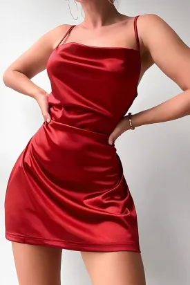 Red Satin Short Slip Dress