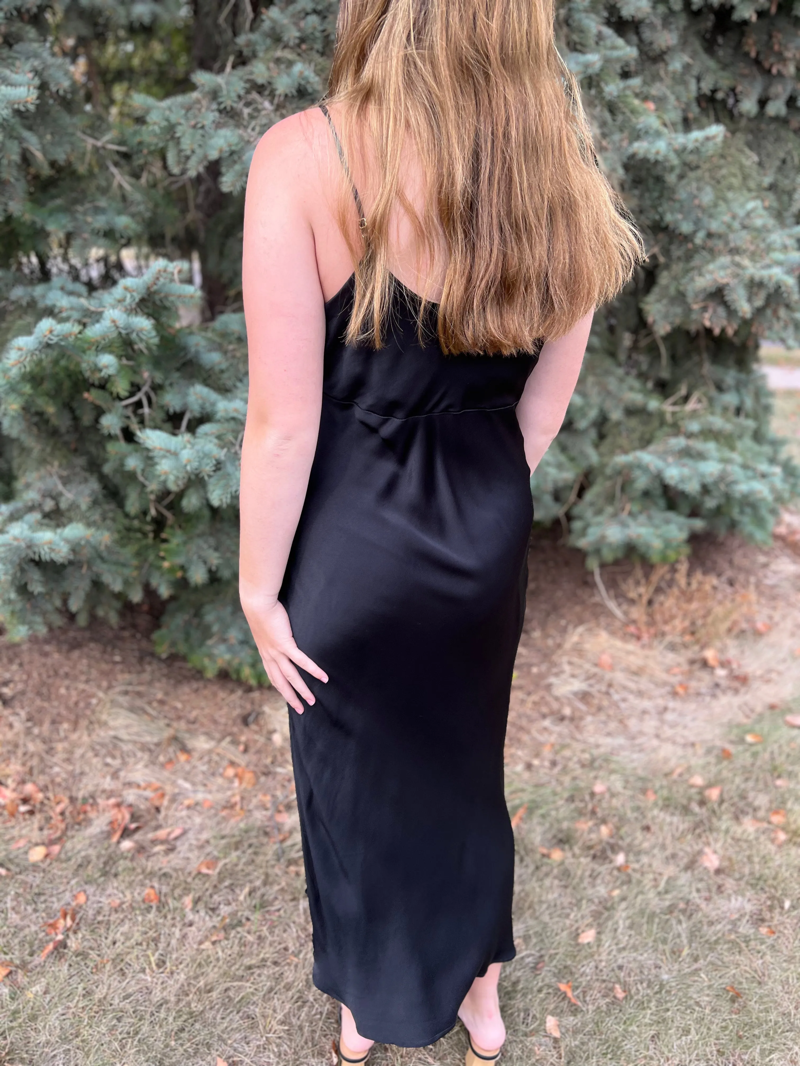 Satin Cowl Neck Slip Dress