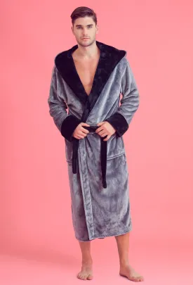 Soft Touch Linen Men?s Bath Robe ? Hooded Shower Robe ? Polyester Full-Length Warm Kimono